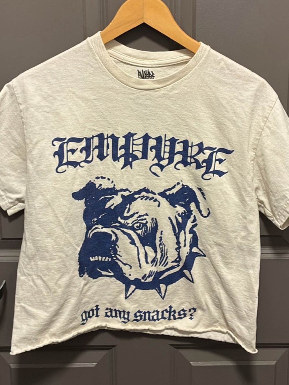 Empyre White Tee with Navy Bulldog Graphic